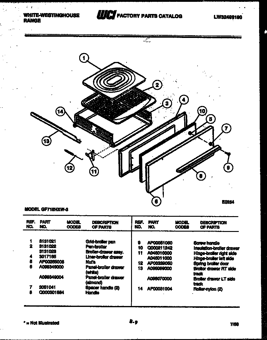 White-Westinghouse GF716HXW3 broiler drawer parts diagram