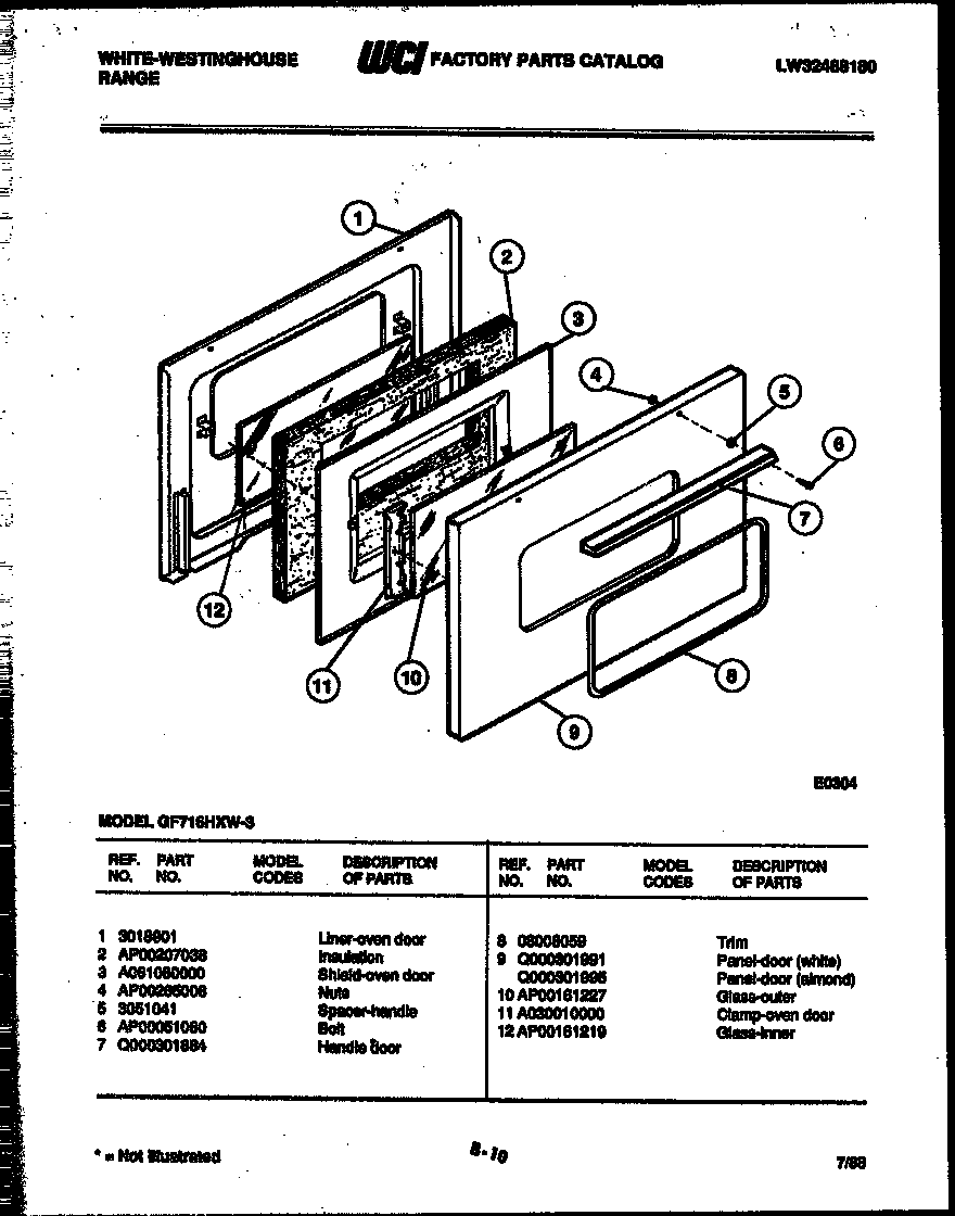 White-Westinghouse GF716HXW3 door parts diagram