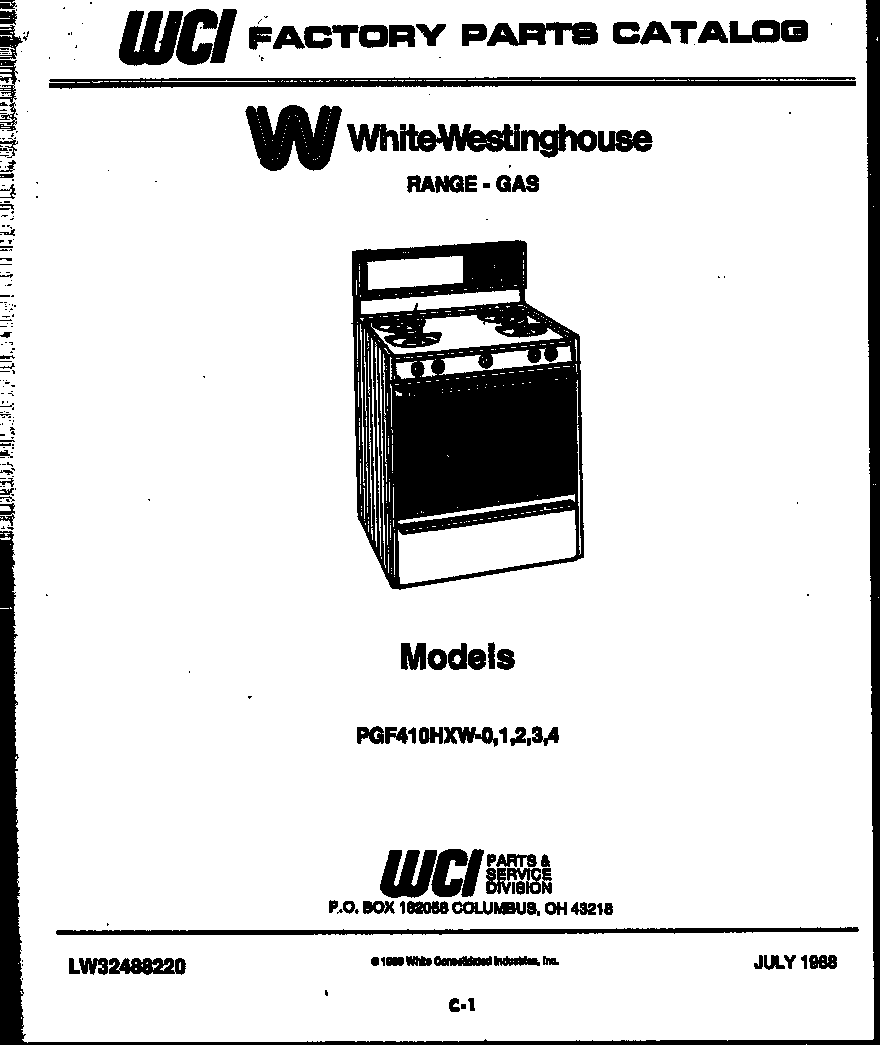 White-Westinghouse PGF410HXD2 cover page diagram