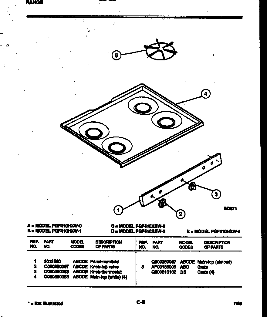 White-Westinghouse PGF410HXD2 cooktop parts diagram