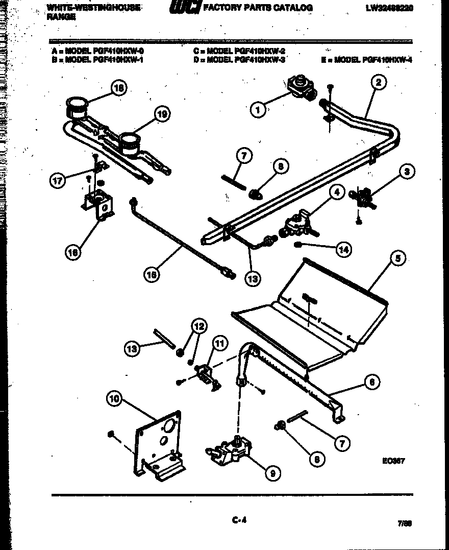 White-Westinghouse PGF410HXD2 burner, manifold and gas control diagram