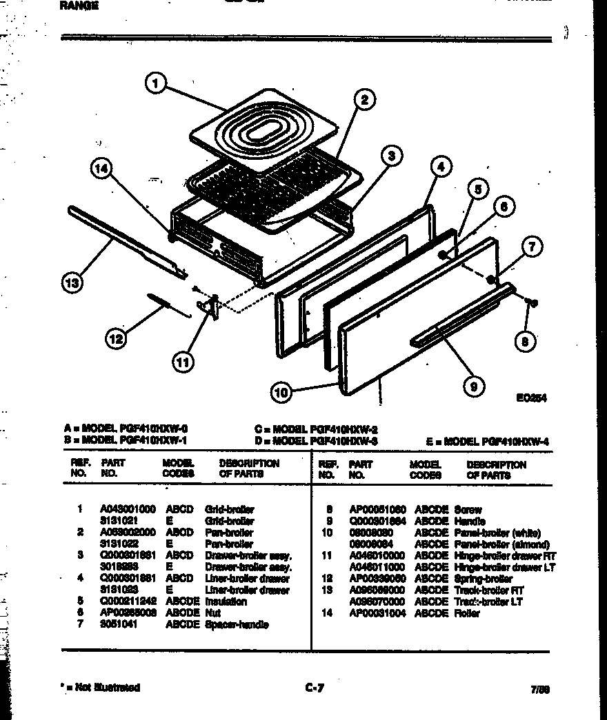 White-Westinghouse PGF410HXD2 broiler drawer parts diagram