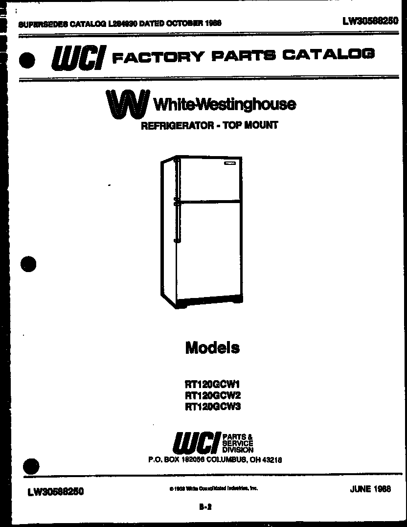 White-Westinghouse RT120GCV1 cover diagram