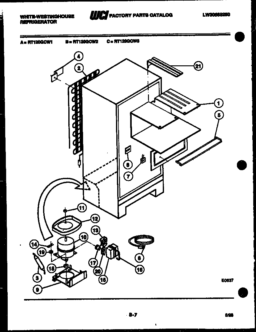 White-Westinghouse RT120GCV1 system and automatic defrost parts diagram