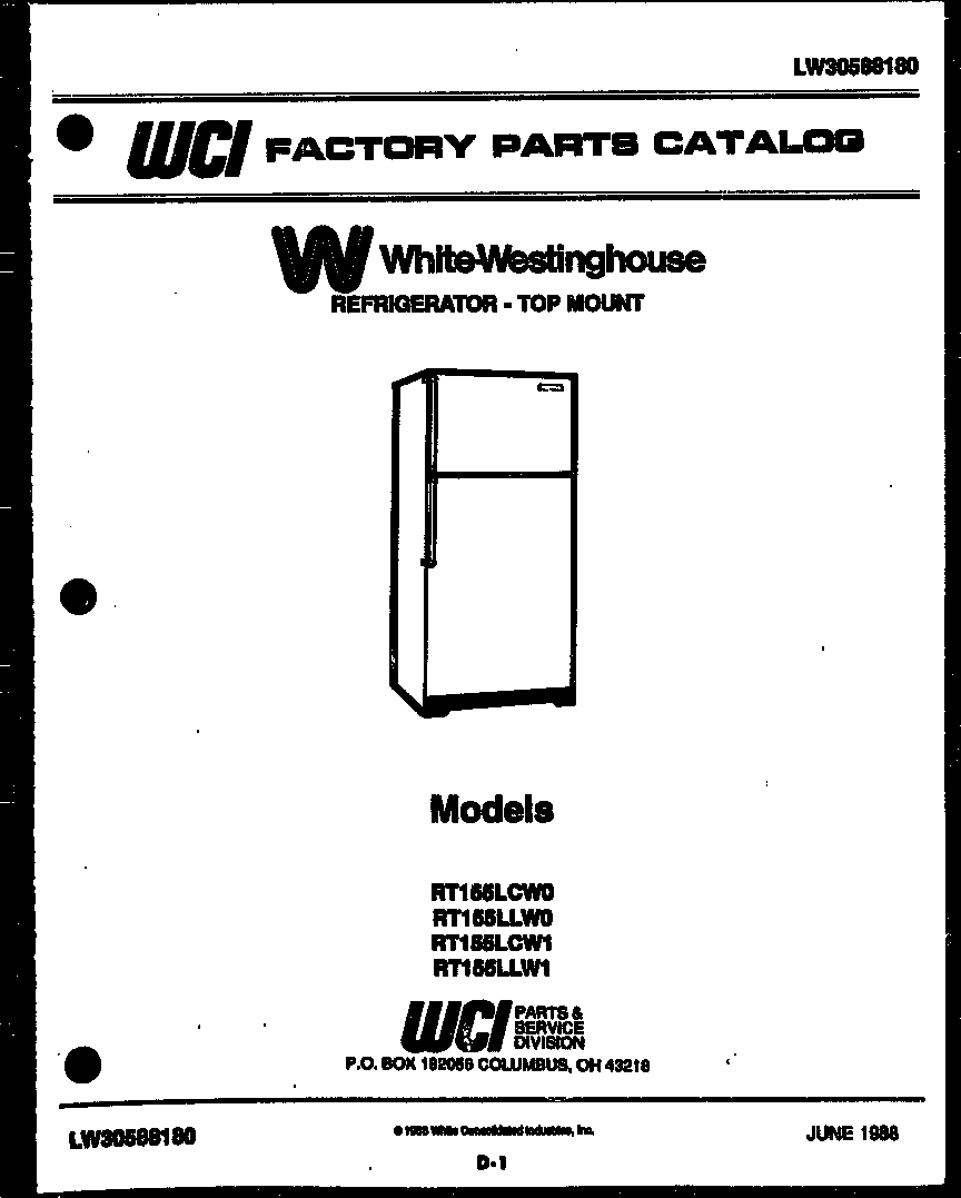 White-Westinghouse RT155LLF0 cover diagram