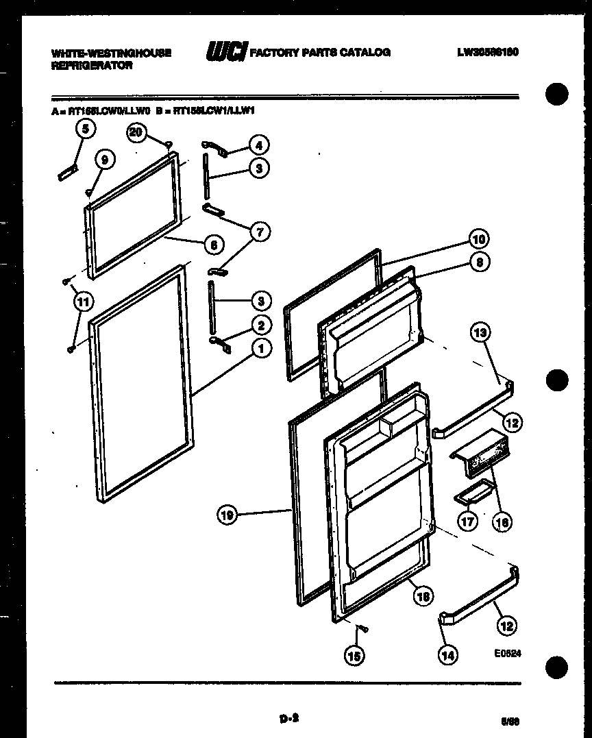 White-Westinghouse RT155LLF0 door parts diagram