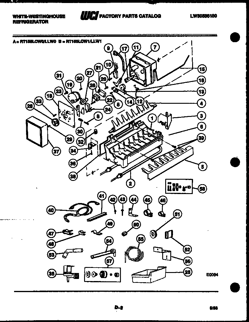 White-Westinghouse RT155LLF0 ice maker and installation parts diagram