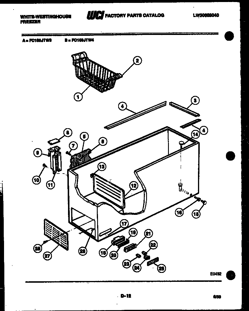 White-Westinghouse FC168JTW4 cabinet parts diagram