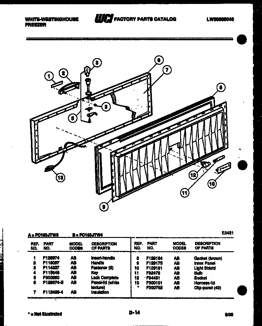White-Westinghouse FC168JTW4 panel parts diagram