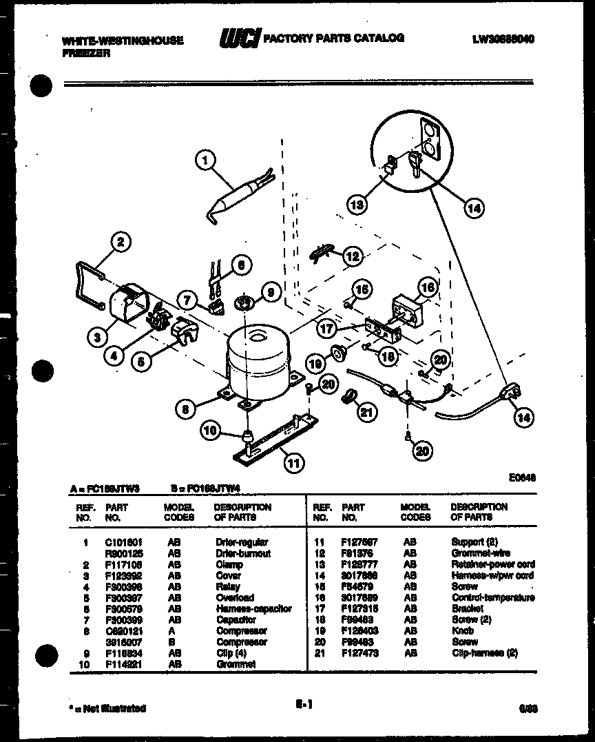 White-Westinghouse FC168JTW4 system and automatic defrost parts diagram