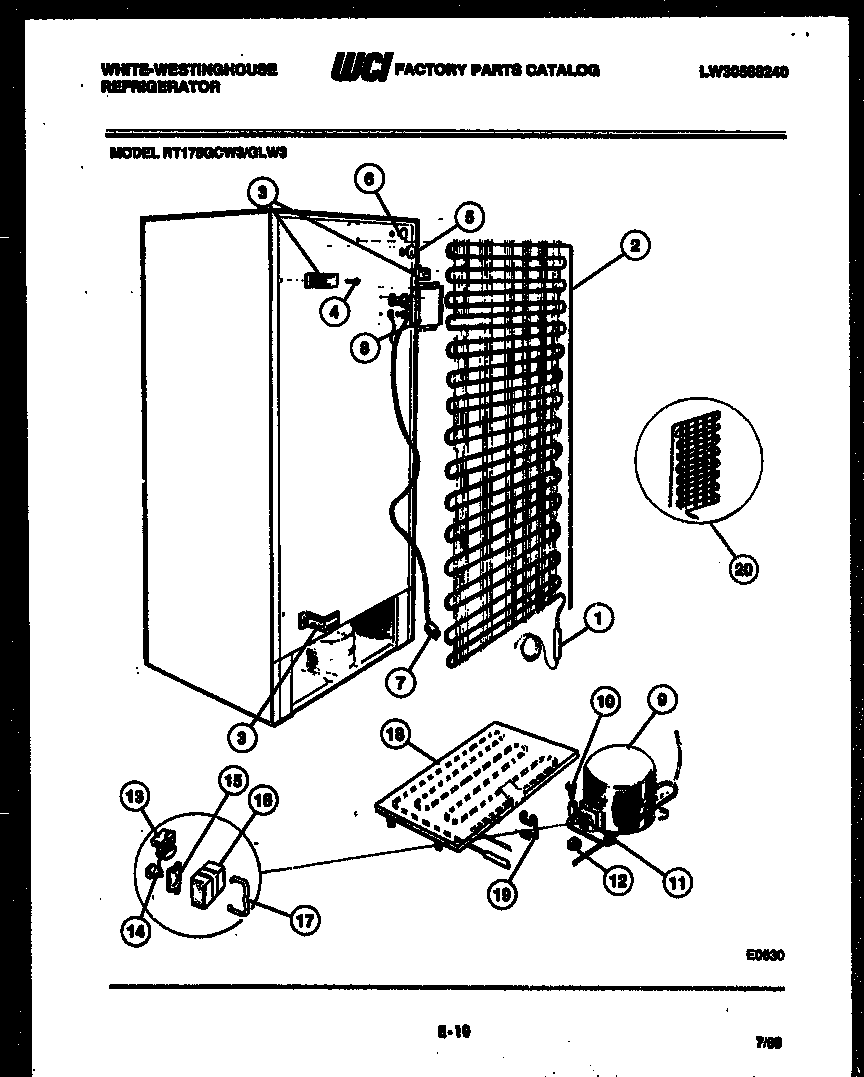 White-Westinghouse RT175GLF3 system and automatic defrost parts diagram