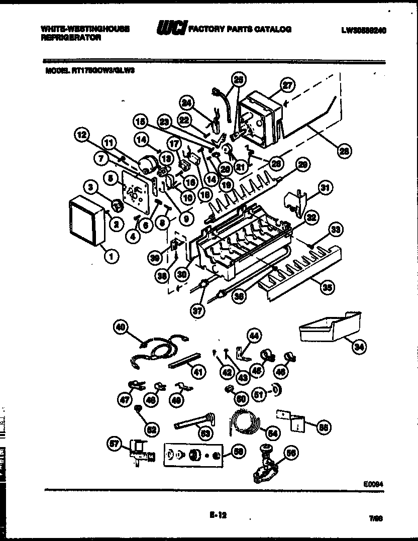 White-Westinghouse RT175GLF3 ice maker and installation parts diagram