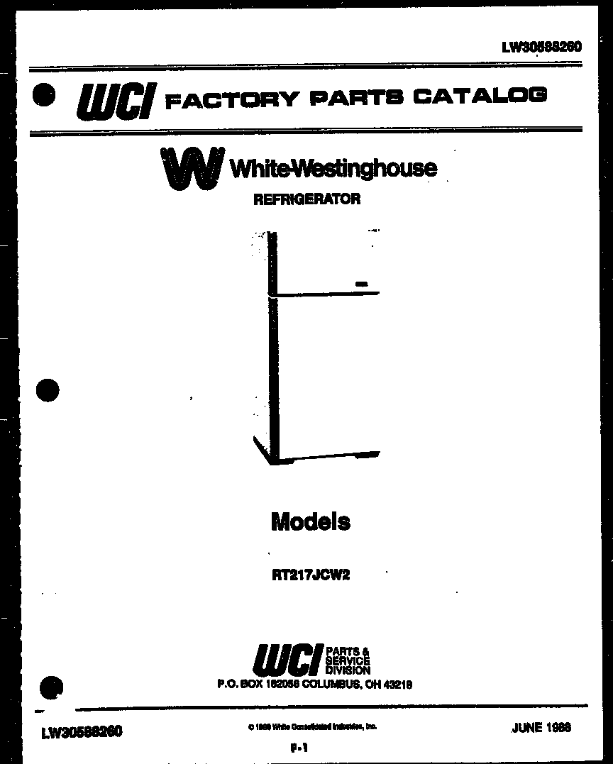 White-Westinghouse RT217JCF2 front cover diagram