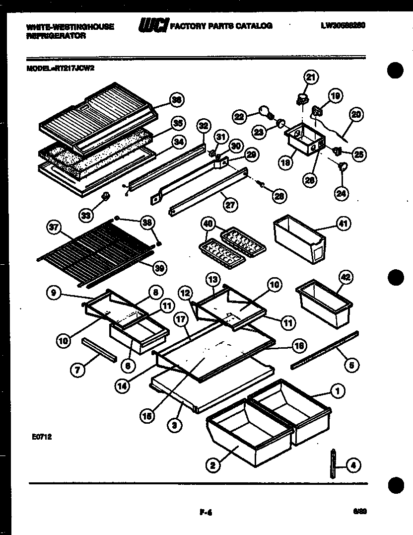 White-Westinghouse RT217JCF2 shelves and supports diagram