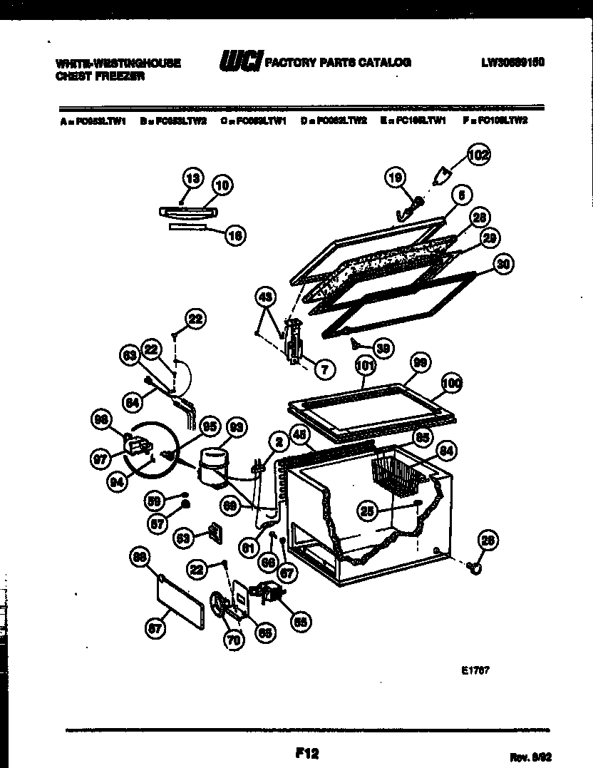 White-Westinghouse FC105LTW2 chest freezer parts diagram