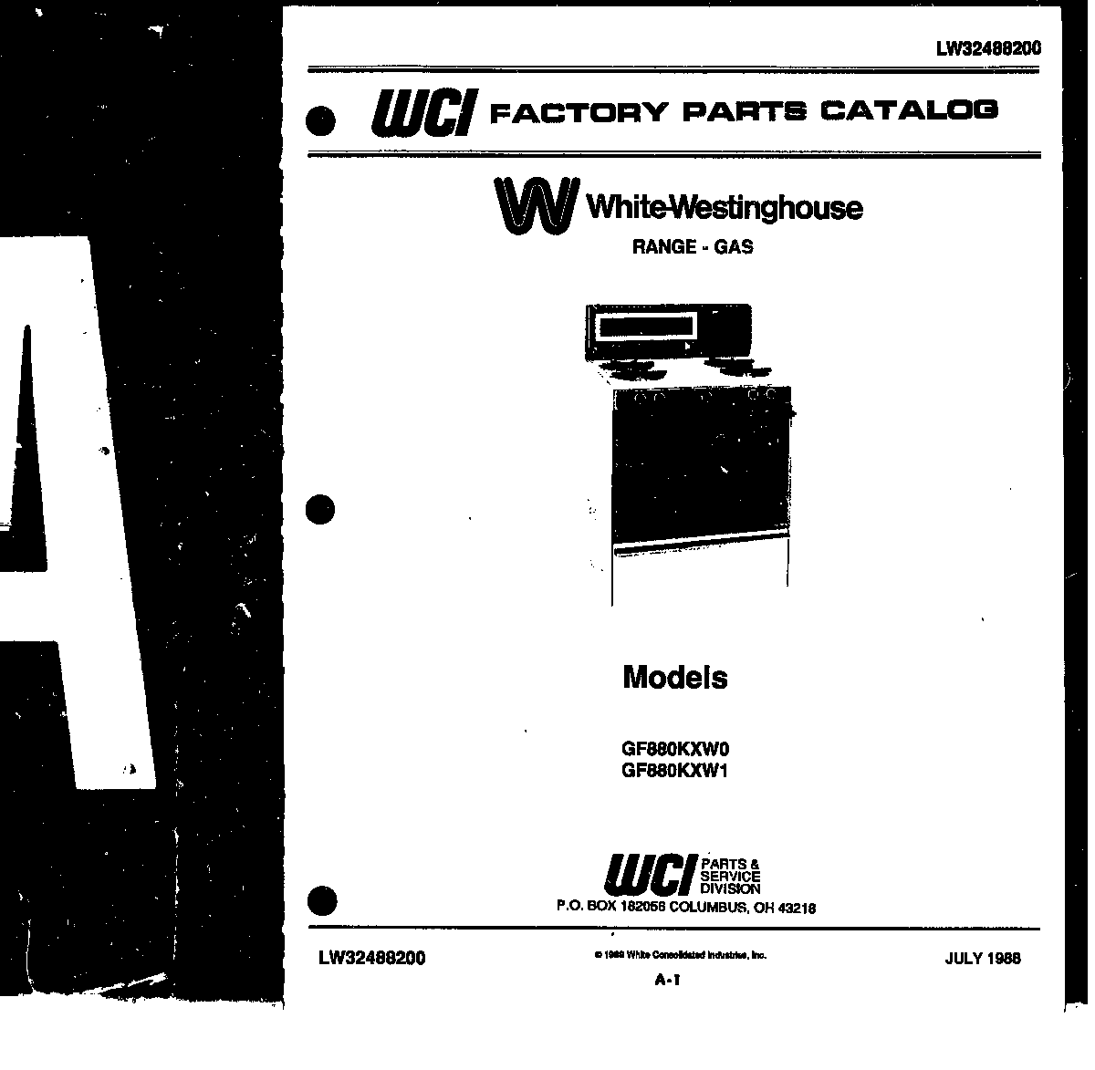 White-Westinghouse GF880KXW1 cover page diagram