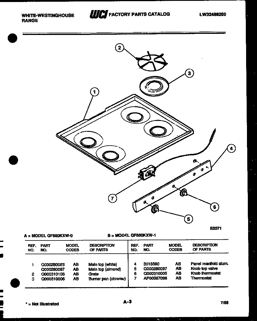 White-Westinghouse GF880KXW1 cooktop parts diagram