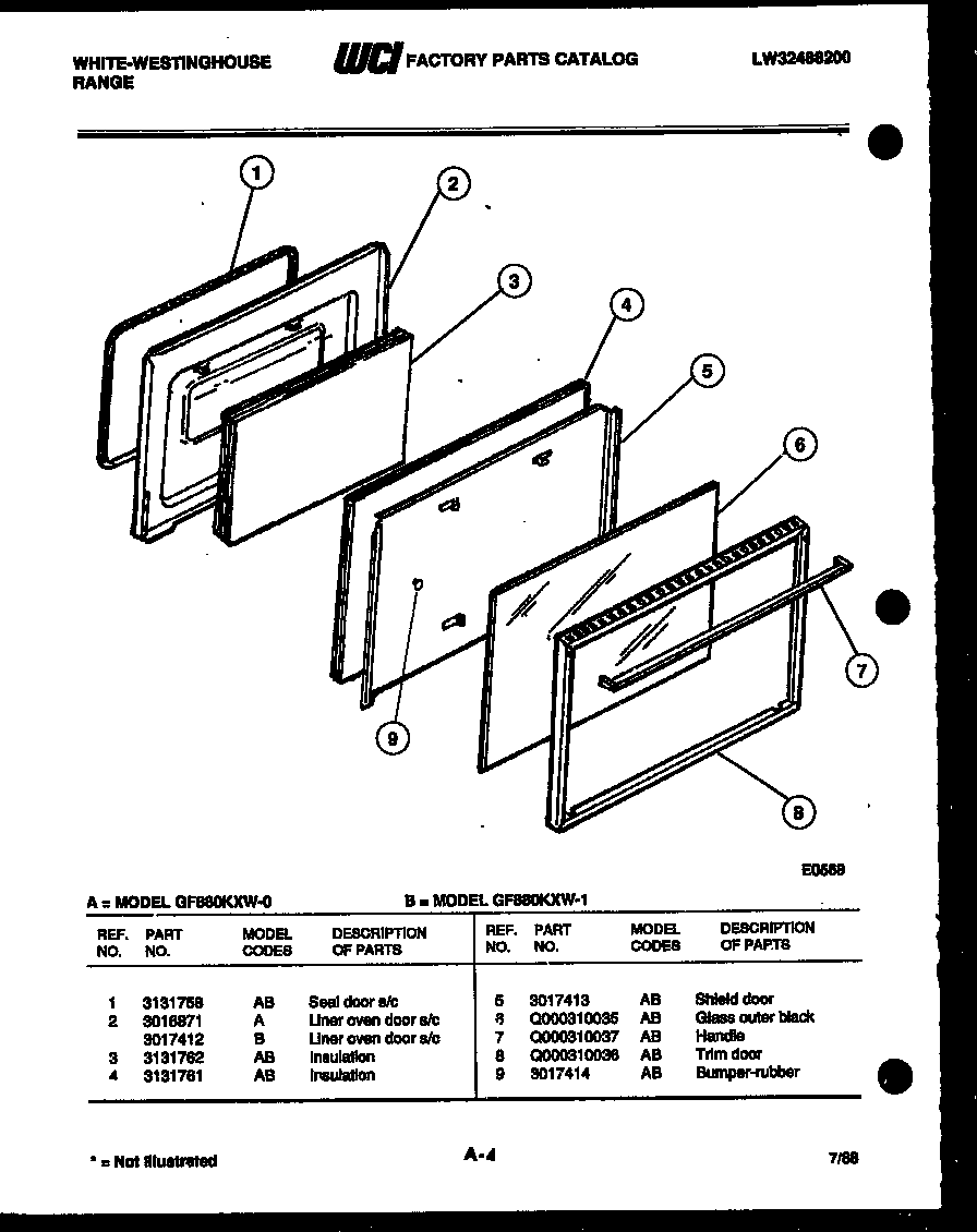 White-Westinghouse GF880KXW1 door parts diagram