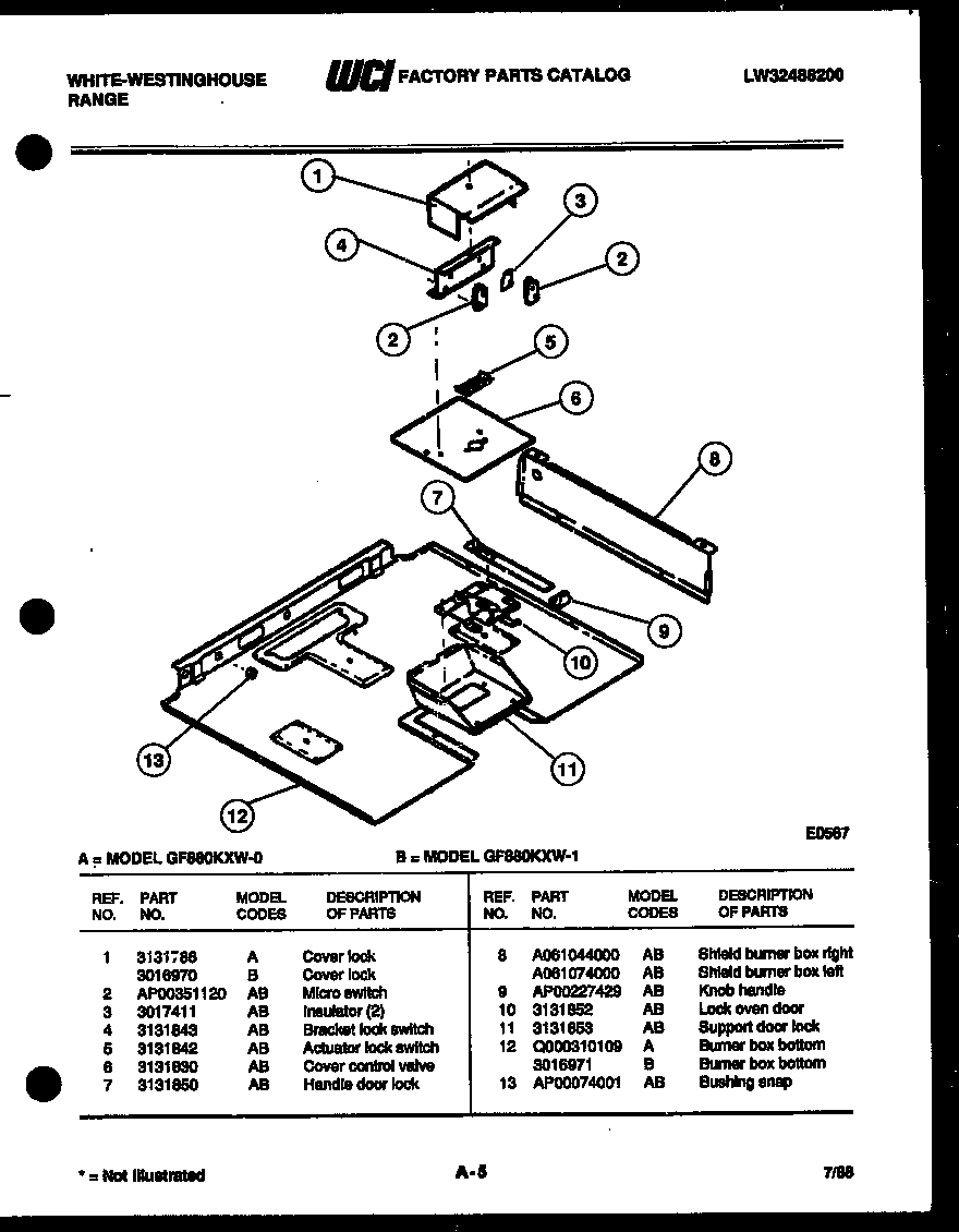White-Westinghouse GF880KXW1 burner box parts diagram