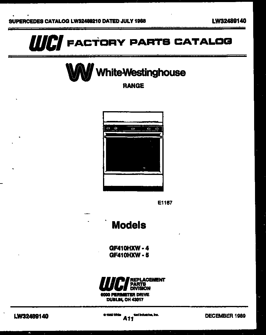 White-Westinghouse GF410HXD4 cover page- text only diagram