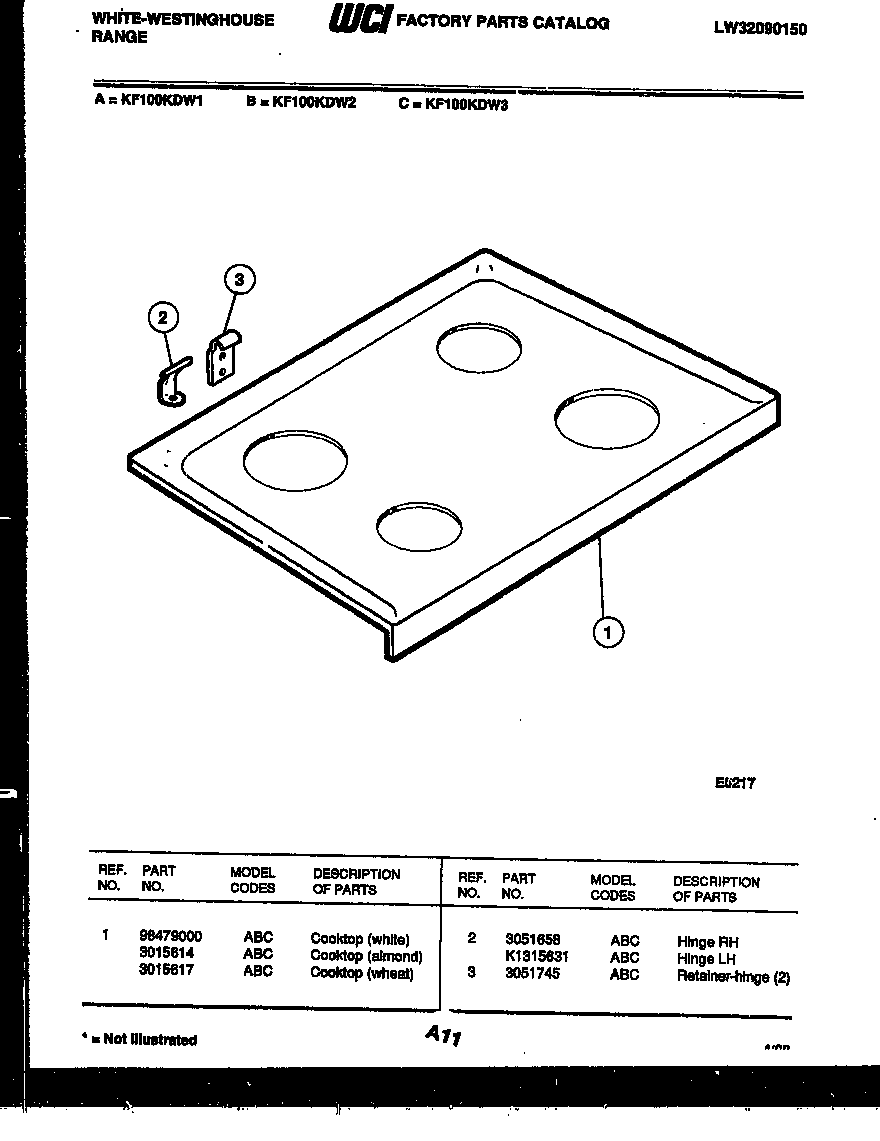 White-Westinghouse KF100KDD3 cooktop parts diagram
