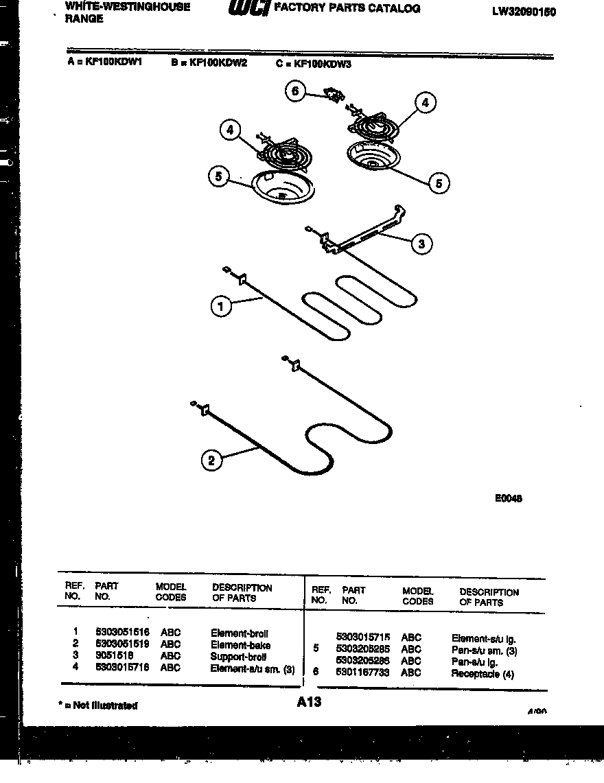 White-Westinghouse KF100KDD3 broiler parts diagram