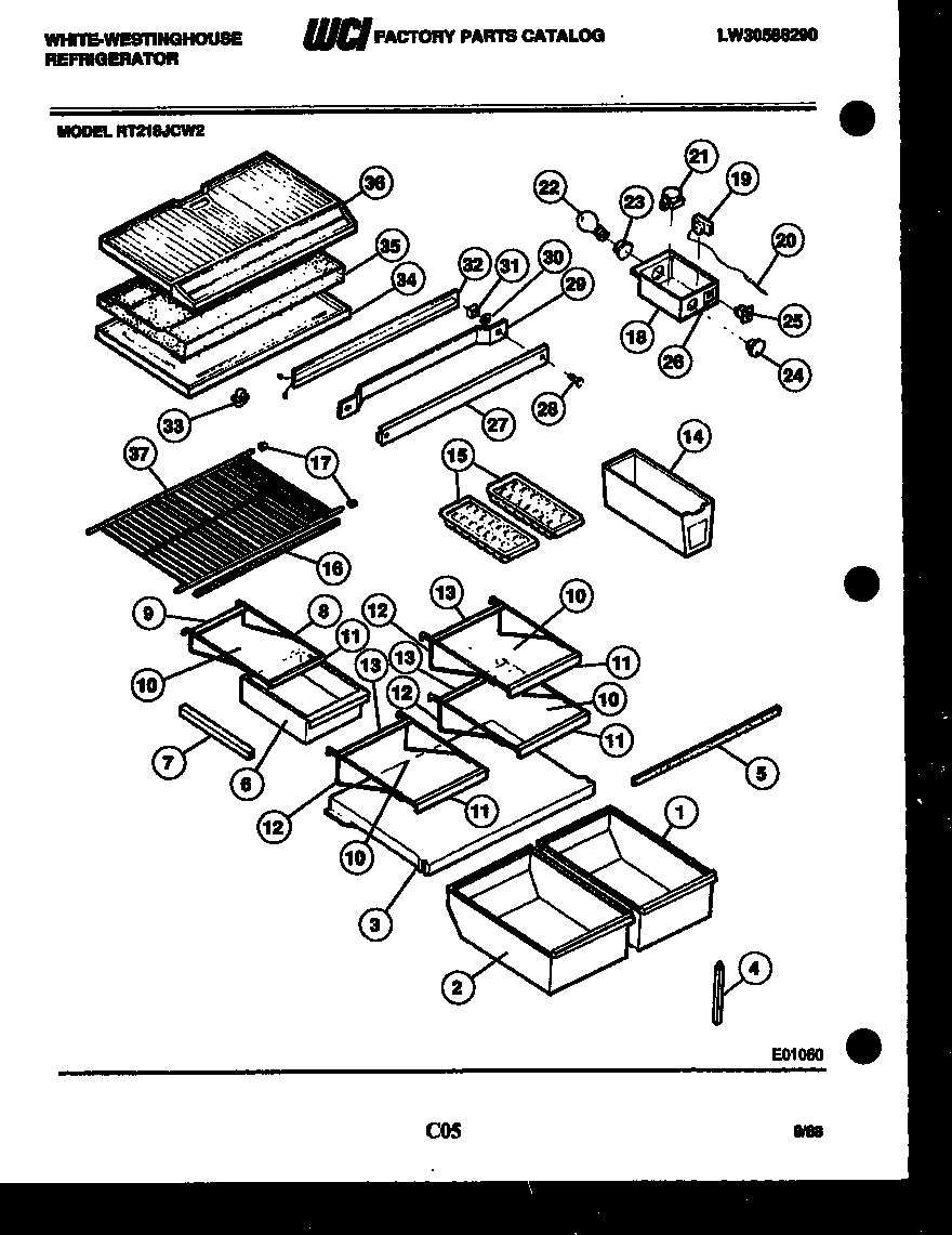 White-Westinghouse RT218JCF2 shelves and supports diagram