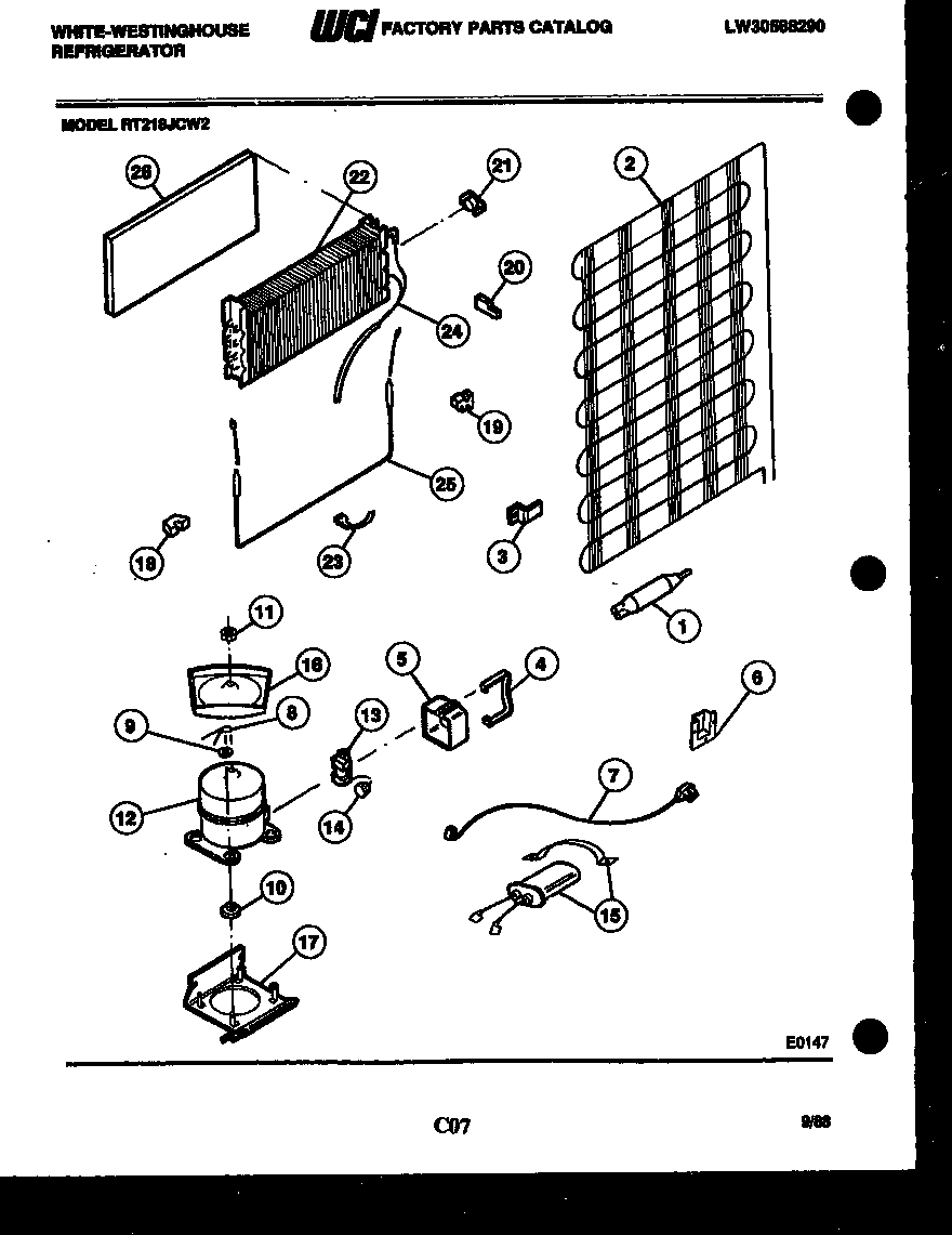 White-Westinghouse RT218JCF2 system and automatic defrost parts diagram