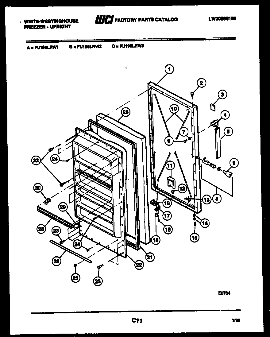 White-Westinghouse FU196LRW2 door parts diagram