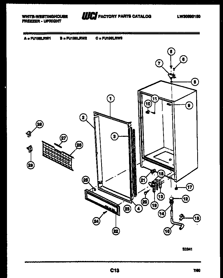 White-Westinghouse FU196LRW2 cabinet parts diagram