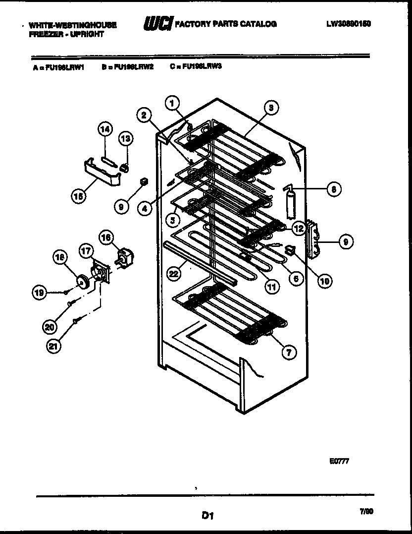White-Westinghouse FU196LRW2 shelf parts diagram