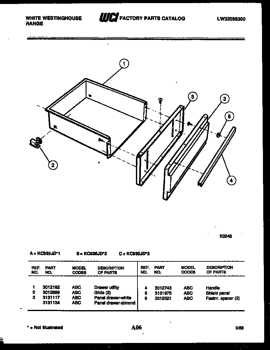 White-Westinghouse KC935JD3 drawer parts diagram