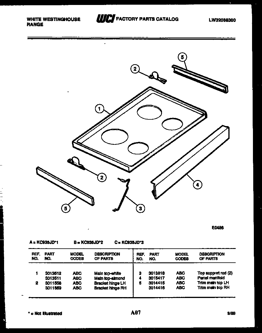 White-Westinghouse KC935JD3 cooktop parts diagram