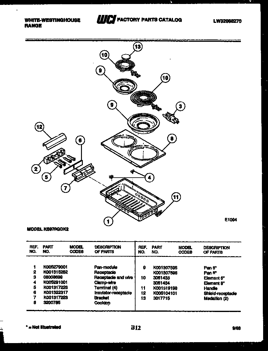 White-Westinghouse KS970GDKH2 cooktop parts diagram