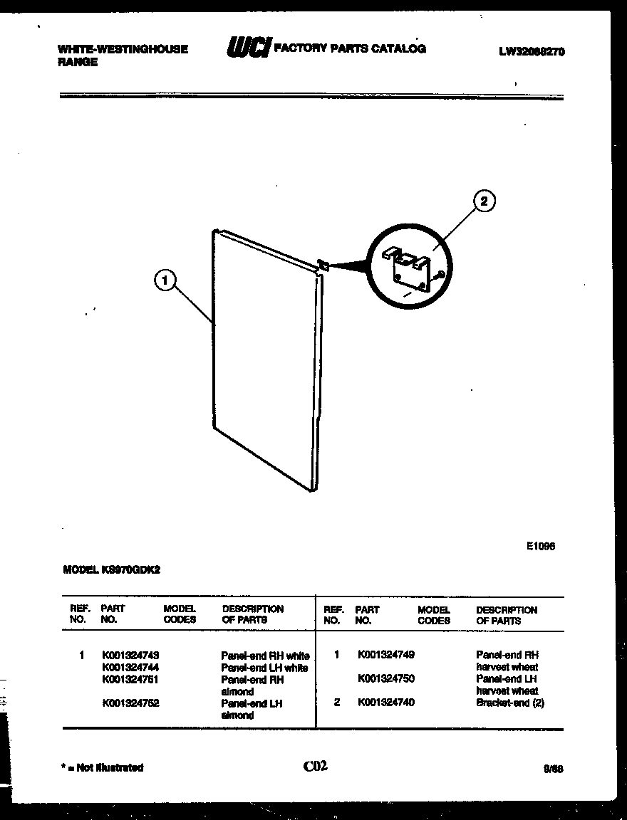 White-Westinghouse KS970GDKH2 panel with bracket diagram