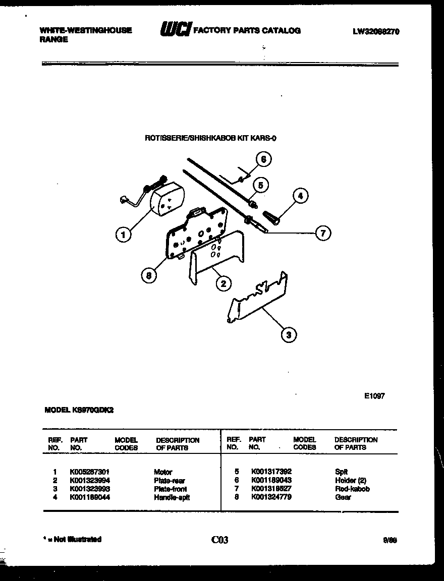 White-Westinghouse KS970GDKH2 motor parts diagram