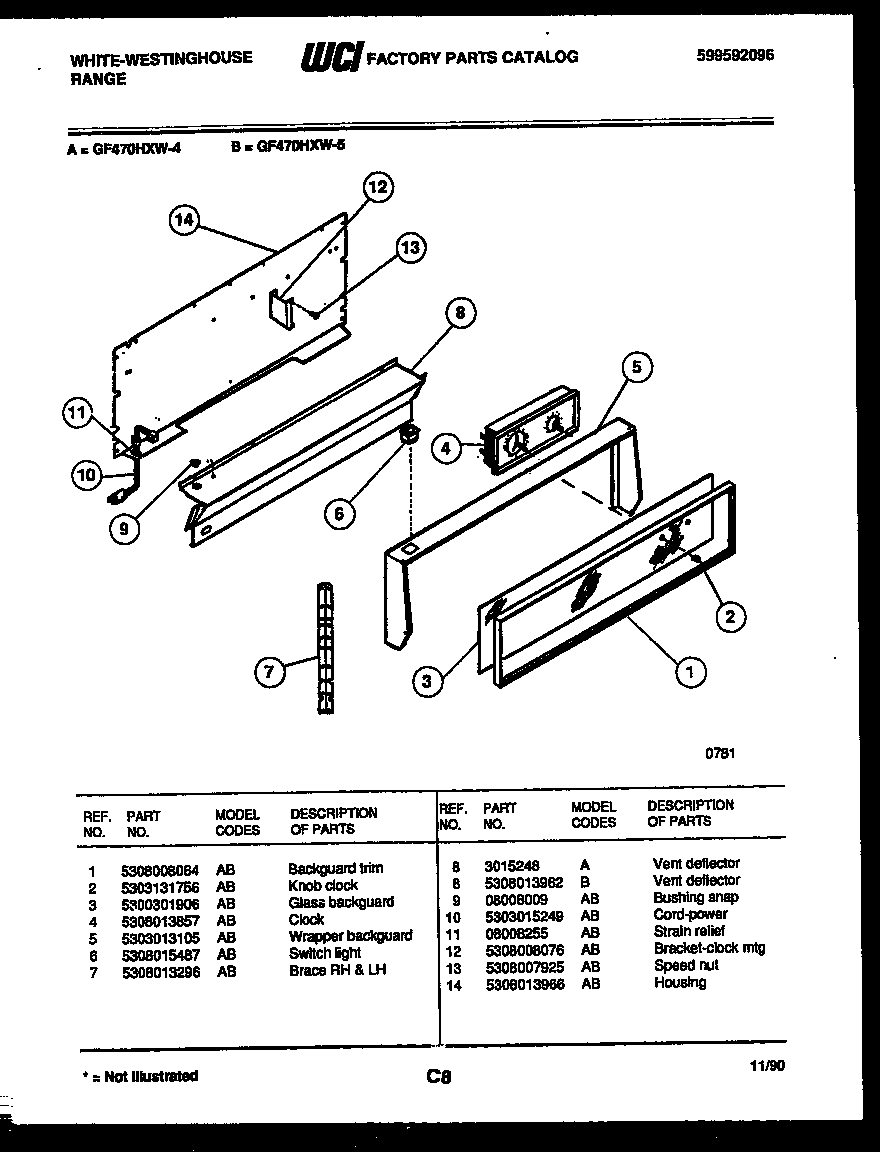 White-Westinghouse GF470HXD4 backguard diagram