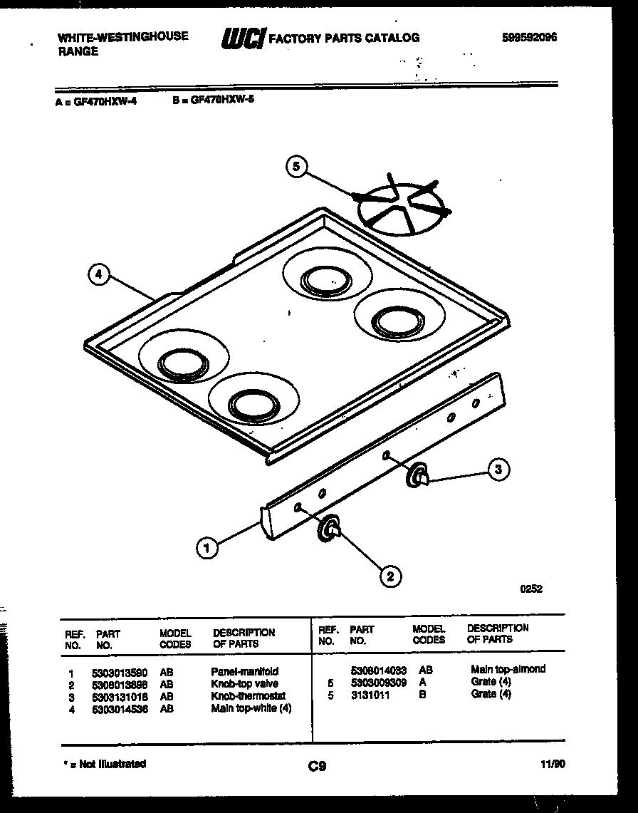 White-Westinghouse GF470HXD4 cooktop parts diagram