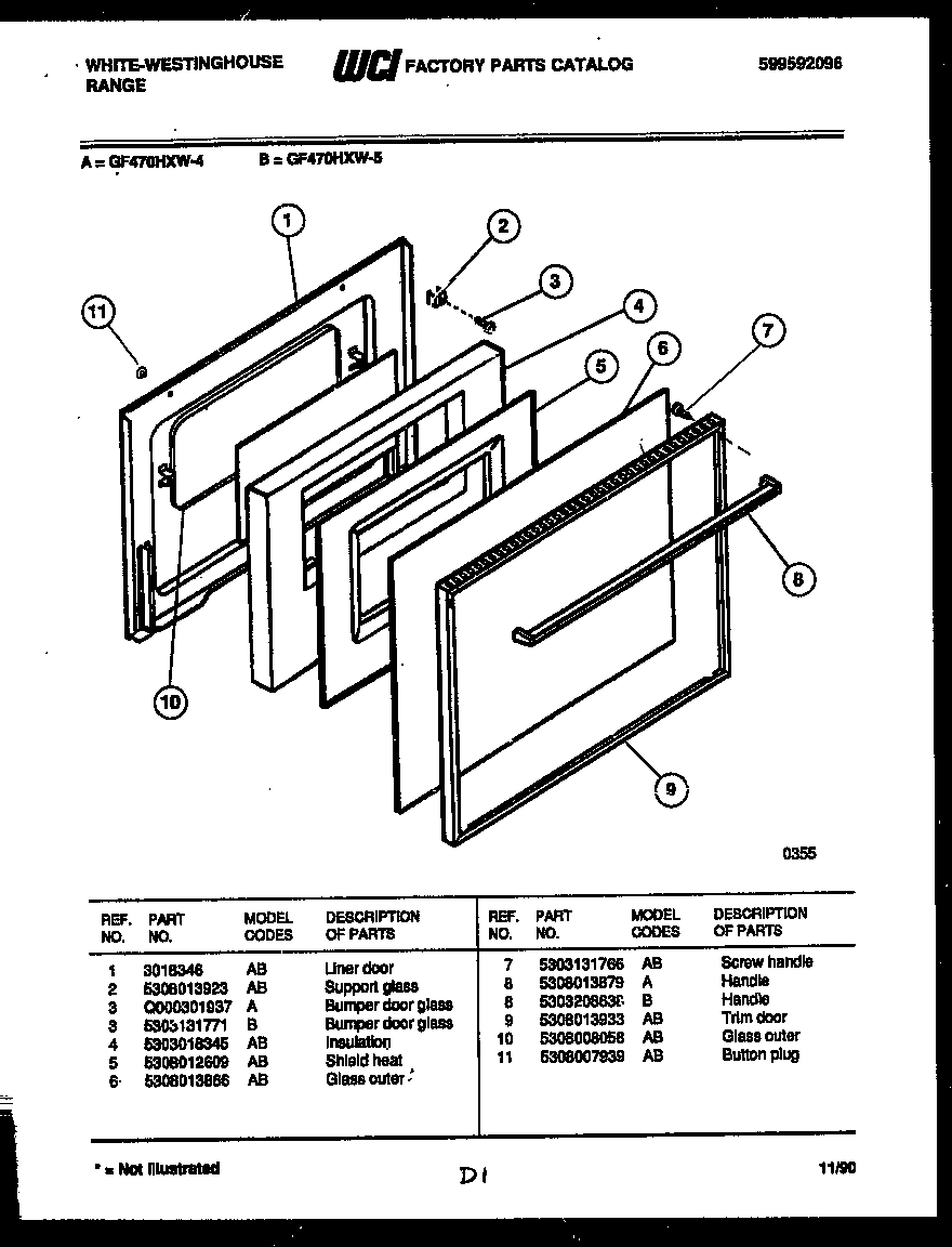 White-Westinghouse GF470HXD4 door parts diagram