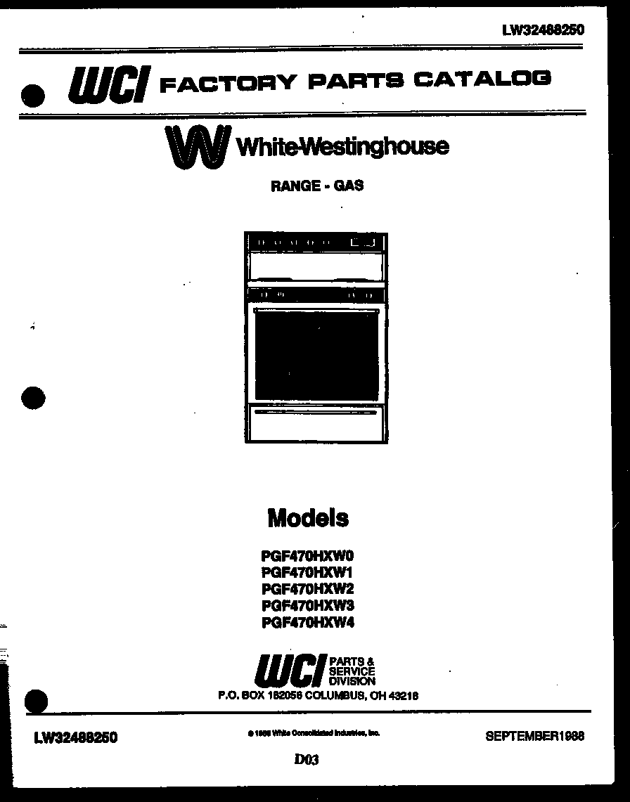 White-Westinghouse PGF470HXW3 cover page diagram