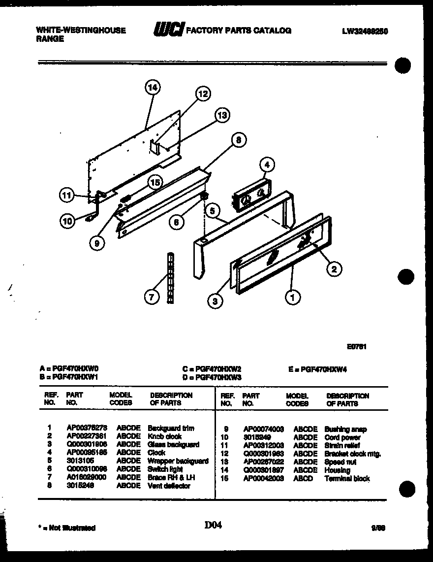 White-Westinghouse PGF470HXW3 backguard diagram
