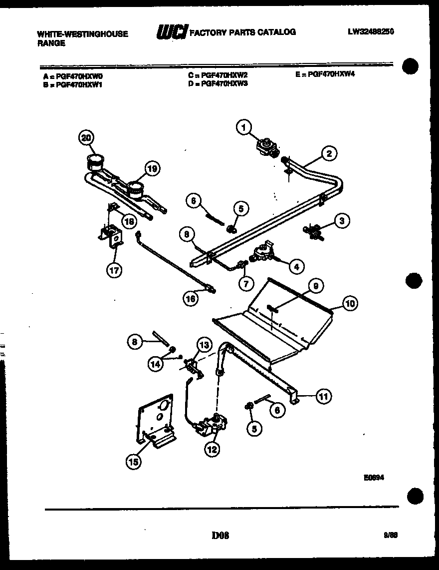 White-Westinghouse PGF470HXW3 burner, manifold and gas control diagram