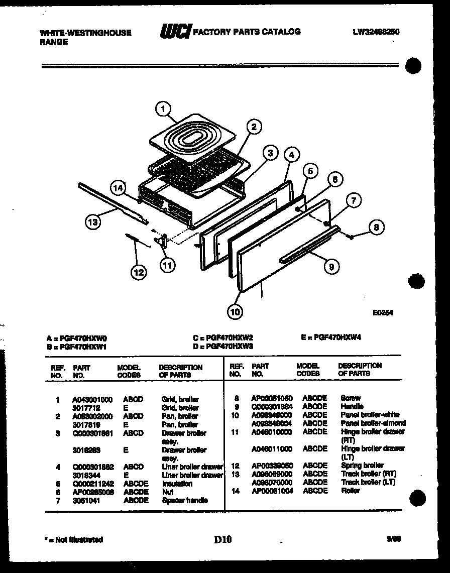 White-Westinghouse PGF470HXW3 broiler drawer parts diagram