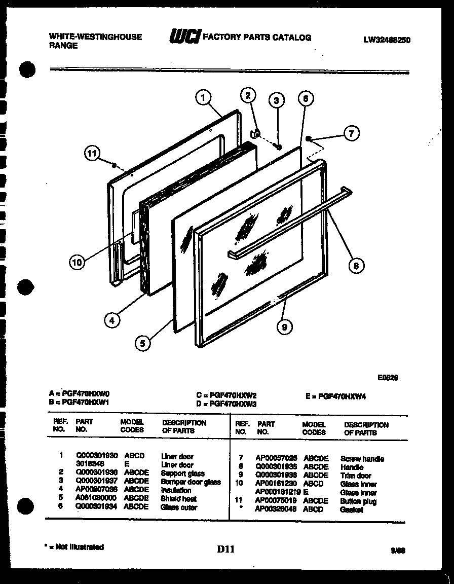 White-Westinghouse PGF470HXW3 door parts diagram