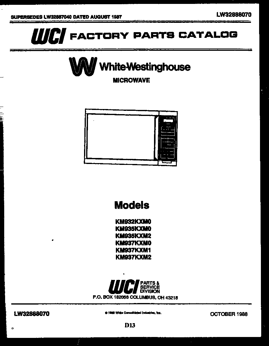 White-Westinghouse KM937KXM0 front page diagram