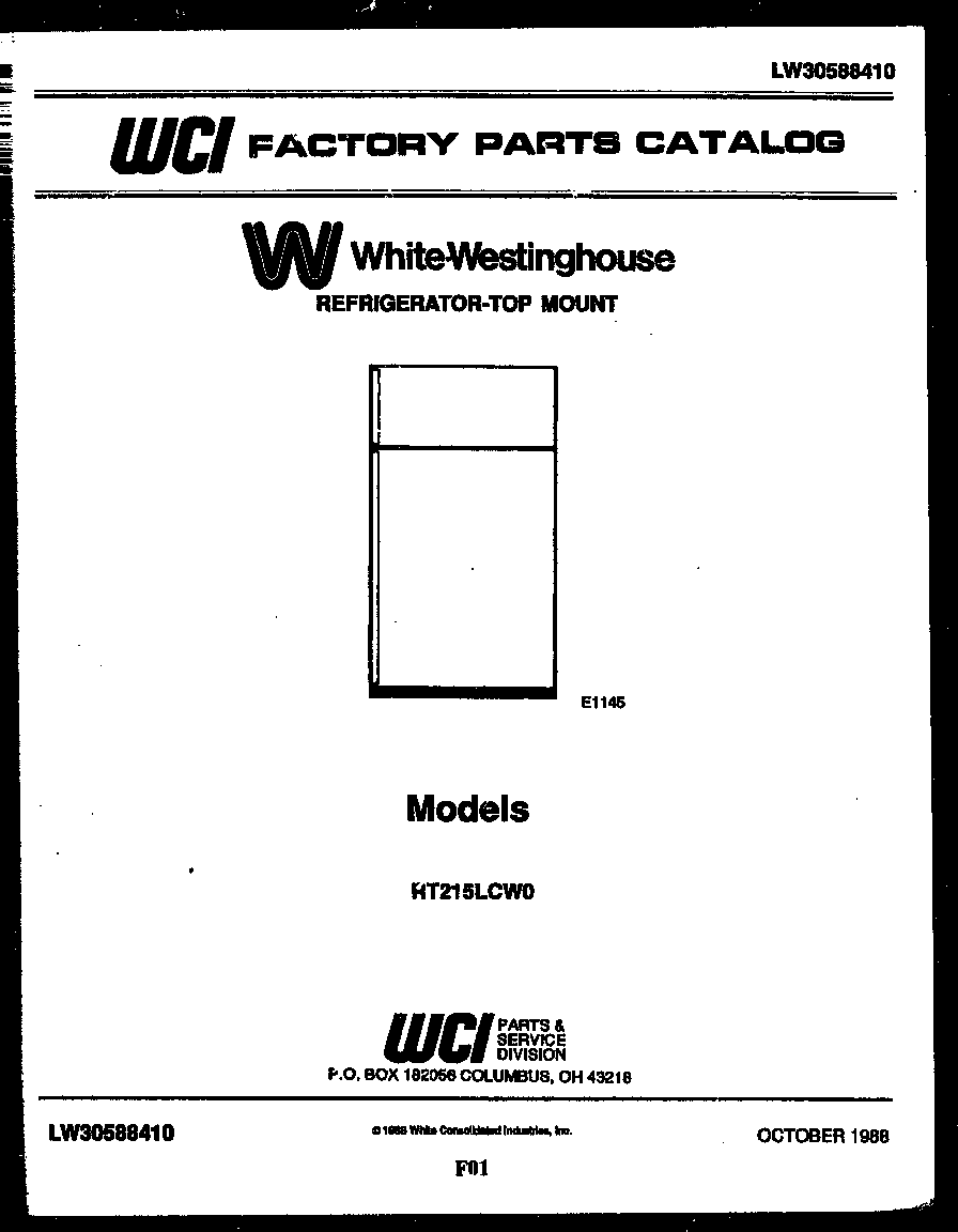 White-Westinghouse RT215LCH0 cover page diagram
