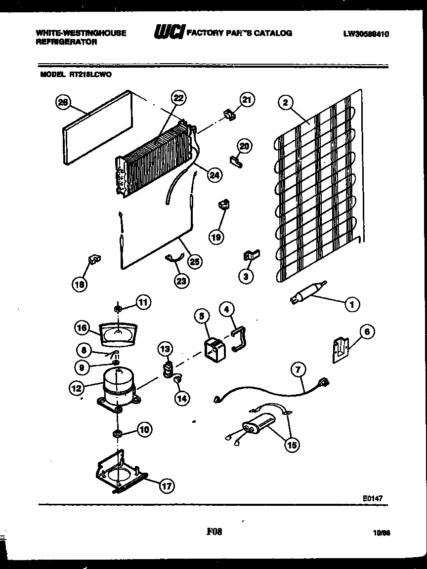 White-Westinghouse RT215LCH0 system and automatic defrost parts diagram