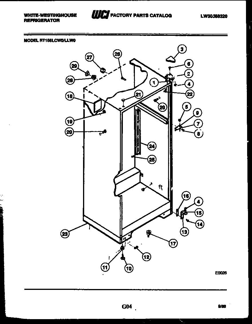 White-Westinghouse RT156LCW0 cabinet parts diagram