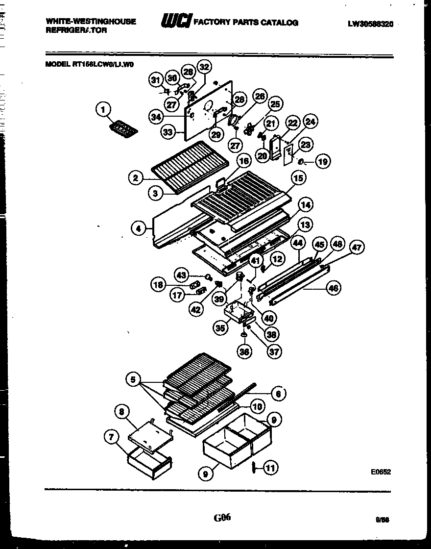 White-Westinghouse RT156LCW0 shelves and supports diagram