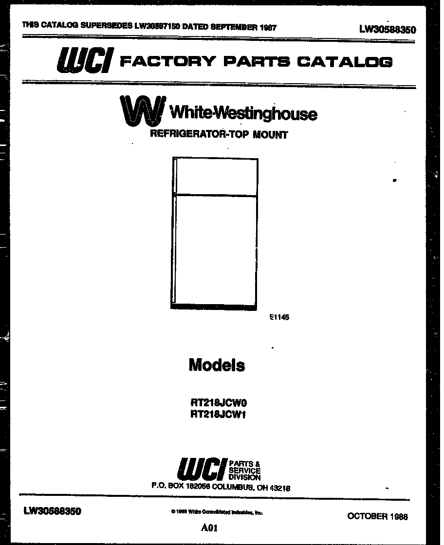 White-Westinghouse RT218JCD1 cover page diagram